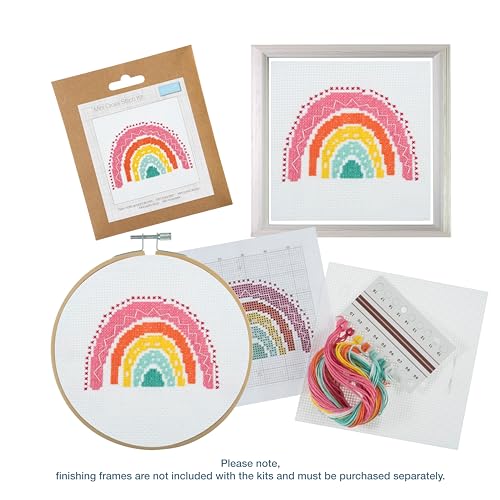 Trimits 3PK Cross Stitch Bundle – Counted Embroidery Kit, Beginner & All Level Starter Set, Complete with Instructions & Thread Children Wall Home DIY Décor – 13x13cm – Rainbow, Unicorn, Butterfly - style: Rainbow, Unicorn, Butterfly