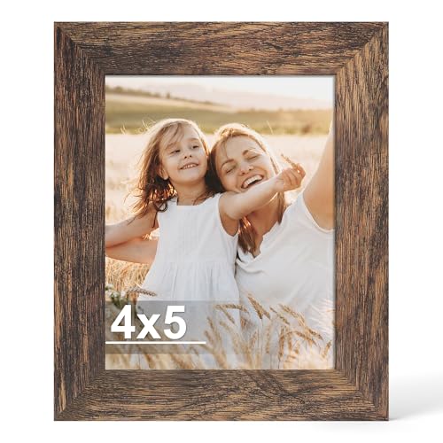 Hongkee 4x5 Picture Frame with Real Glass Wood Frame(Rustic Brown, 1 Pack) - color: Rustic Brown, size: 4X5 in