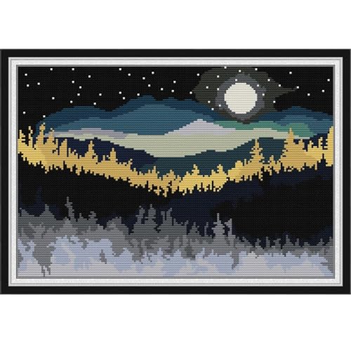 Svarog Stamped Cross Stitch Kits Beginners Full Range of Embroidery Patterns Starter Kits for Adult or Kids DIY Cross Stitches Needlepoint Kits 14CT-The Moon and The Forest 15.75x11.02 inch - color: The moon and the forest 15.75x11.02 inch
