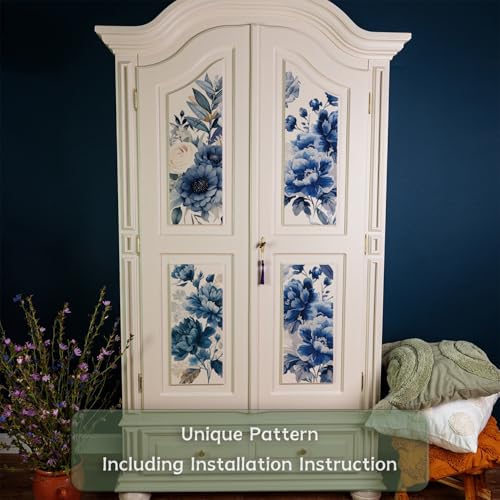 Floral Rub on Transfer for Furniture Wood Glass DIY - color: Blue Poney
