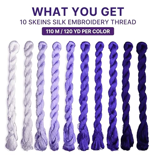 Natural 100% Silk Thread, Handmade Embroidery Thread Silk Floss 10 Colors 110m Each (96) - color: 96