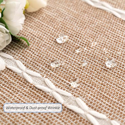 SIELUNO Rectangle Table Cloth Cotton Linen Waterproof Embroidery Tablecloth Rustic Farmhouse Style for Indoor Outdoor Dinning Tabletop Decoration-Striped Coffee-54 x102 - color: Striped Coffee, size: 54" x 102" (Rectangular)