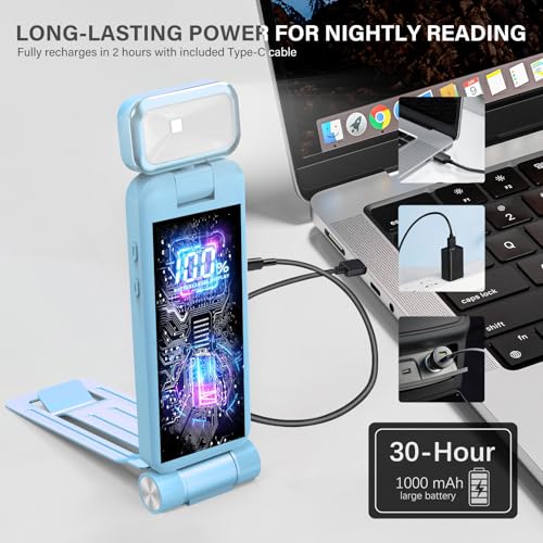 KTEBO Rechargeable Book Light with Clip & Battery Indicator, 9 Luminescence Modes, USB-C Portable 1.6 oz Ultralight Lamp for Night Reading in Bed, Readers - Blue - color: Blue