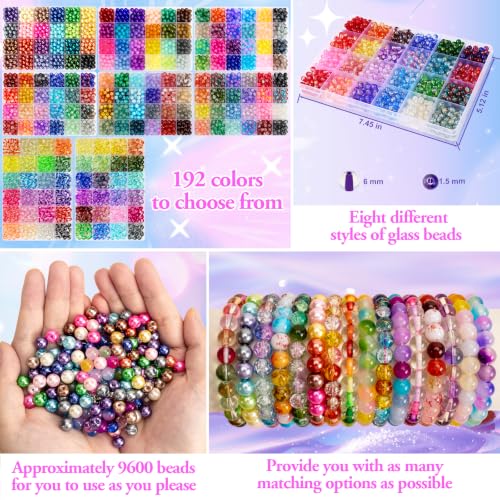 192 Colors 9600pcs 8mm Dream Candy Colorful Series Glass Beads Bracelet Making Kit,8 Box Different Unique Styles Crystal Bead for Making and DIY Crafts - color: 8 Boxes 6mm Round Glass Beads