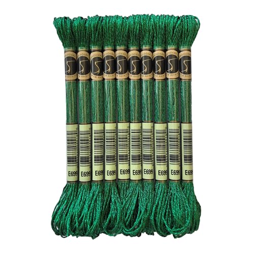 8 Meters 12 Strands Metallic Embroidery Floss Cross Stitch Needlework Thread, Metallic Green, 10 Skeins - color: Metallic Green