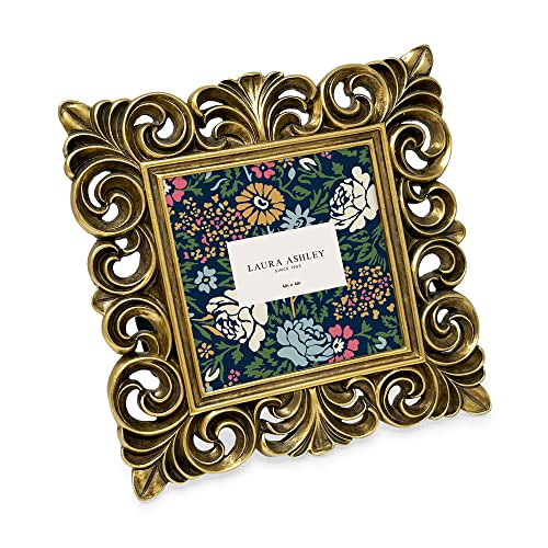 Laura Ashley 4x4 Gold Vintage Inspired Resin Scroll Design Picture Frame - color: Gold, size: 4x4