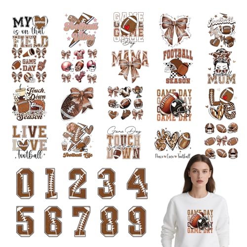 Dtf Transfers Ready to Press - 30Pcs Football Mom Iron on Transfer for Tshirts, Rugby Sports Lovers Iron on Decals Patches, Football Number Heat Sublimation Stickers for DIY Clothes Bags - color: Football Mom591