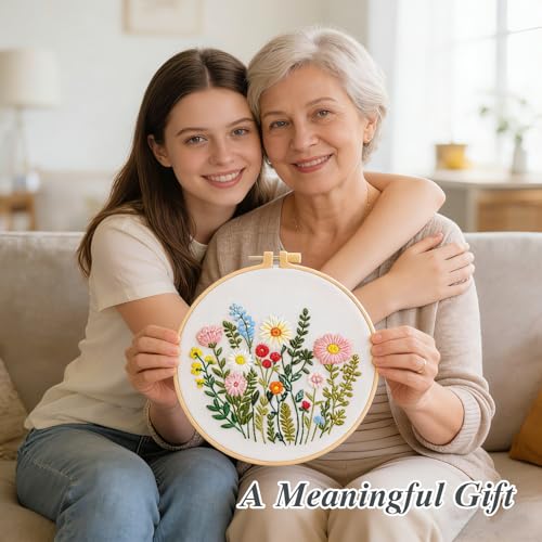3 Pack Embroidery Kits for Beginners, Flower Pattern Kit for Adults Starter - color: Flower