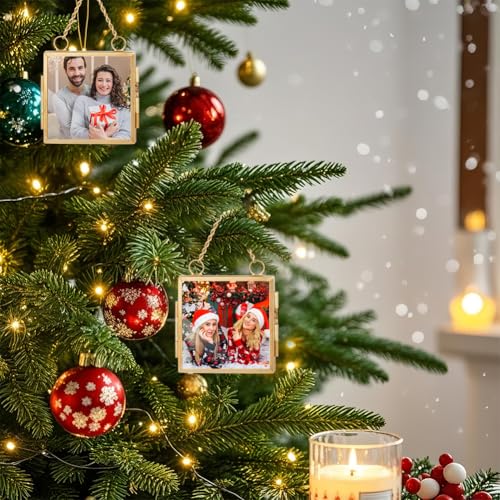 OLYCRAFT 6Pcs 2.1x2.1 Inch Gold Mini Glass Hanging Frame with Chain - size: 2.1x2.1 Inch