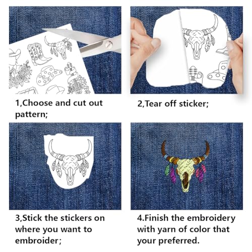 BENECREAT 4Sheets 53Pcs Cowboy Water Soluble Embroidery, 11.7x8.3inch Cowboy Boy Desert Scene Stick and Stitch Embroidery Paper Stabilizer for Shirts, Coats, Bags - style: Cowboy