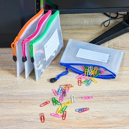 Plastic Mesh Zipper Pouch, 12Pcs Zipper File Bags with Label Pocket, Game Boards Storage Bags, Waterproof Document Storage Bags for Office Home Travel Cosmetic (A6 Size 6.3x4.7 in) - size: A6 Size 6.3x4.7 in