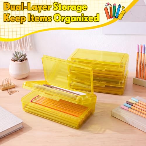 Blulu 6 Pack Double Layer Pencil Boxes Large Capacity,Yellow - color: Yellow