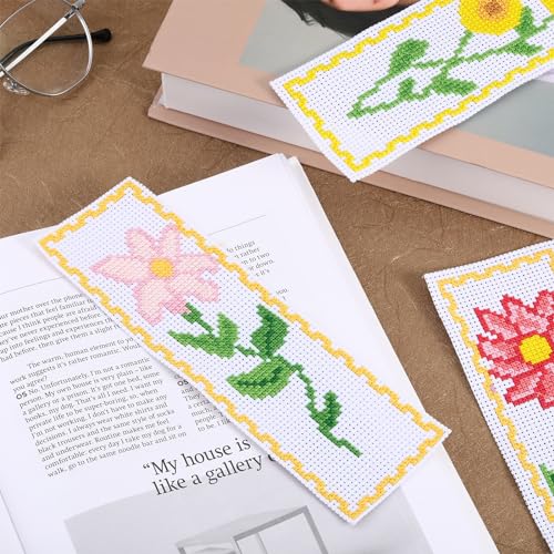 FREEBLOSS 6 Set Cross Stitch Bookmark Kits 11CT 8"x2.4" Vivid Flowers - style: Flower Branches 1