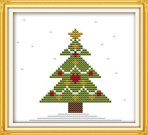 CaptainCrafts Cross Stitch Kits, New Counted Kit Unprinted 14CT Fabric Cross Stitching DIY Art DMC Needlecrafts Embroidery Kit for Adults Beginner (White, Snowflake Christmas Tree) - color: Snowflake Christmas Tree, style: White