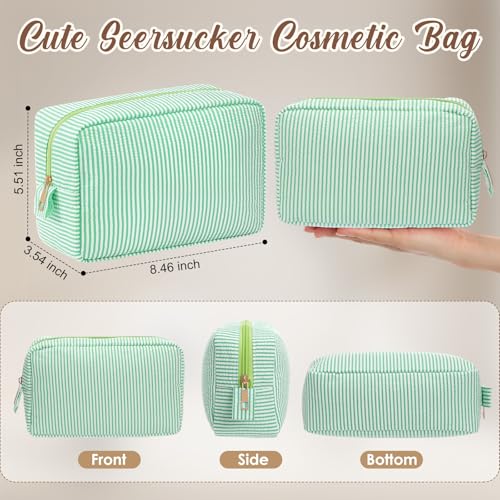 Sanwuta 10 Pcs Seersucker Cosmetic Bag Seersucker Makeup Bag Women Stripe Large Travel Toiletry Organizer Preppy Storage Pouch for Embroidery Wedding Bridesmaid Bride Mom (Green) - color: Green