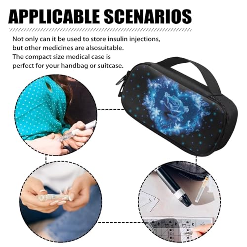 Blue Rose Insulin Pen and Medication Carrying Case Lightweight Anti-Stains Glucose Meter and Diabetic Supplies Insulated Cool Organizer for Daily Life and Trip - color: Blue Rose