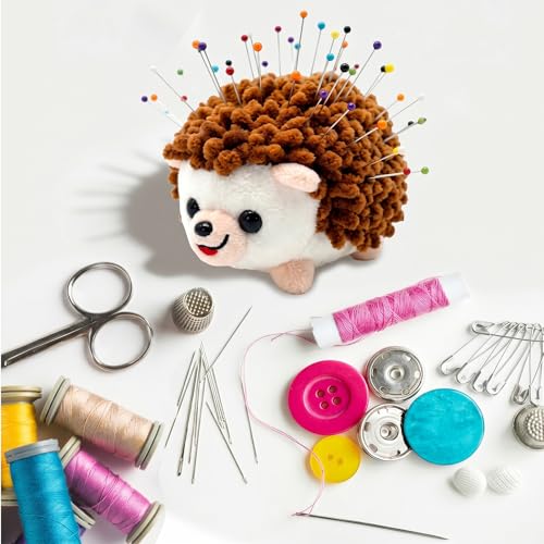 Sizobi Plush Hedgehog Pin Cushion for Sewing - Soft Sewing Needle Holder - color: Brown