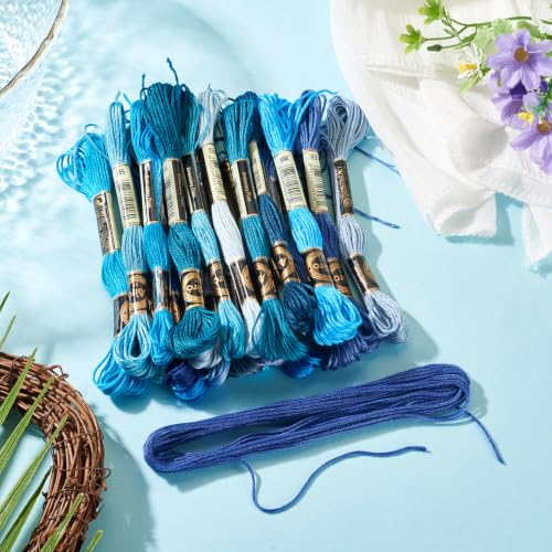 FASHEWELRY 24 Skeins Embroidery Floss Thread 1mm Cross Stitch Thread - color: 24 Colors-Blue, size: 1mm