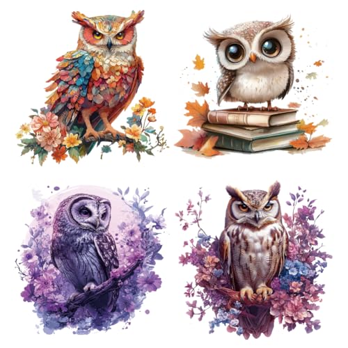 arricraft 4 Sheets Owl Iron on Decals & Patches, Flowers Iron on Stickers, Teacher Transfer Stickers, PET Washable Patches for DIY Clothes Decor, 8.7inch(22cm) Long - size: 8.7 Inch Long, style: Owl
