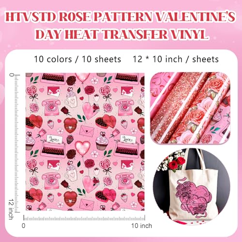HTVSTD Rose Romantic Heat Transfer Vinyl 10Sheet 12×10in Iron on Vinyl - color: Rose