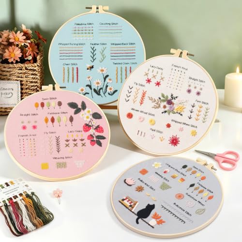 Dadanism Embroidery Kit for Beginners, 4 Pack Starter Embroidery Kits - style: Practice Pattern