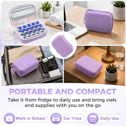 Peptide Case for Fridge Travel with 1* Reusable Ice Pack - color: Purple+Grey- 5×3ml+10×(5ml/10ml)
