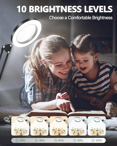 TANYO 10X Magnifying Glass with Light, 3 Color Mode, Hands Free(Black)