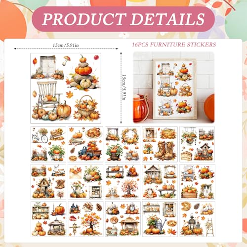 16 Pcs Fall Autumn Rub on Transfers for Crafts 5.9x5.9 Inch - color: Watercolor Pumpkin