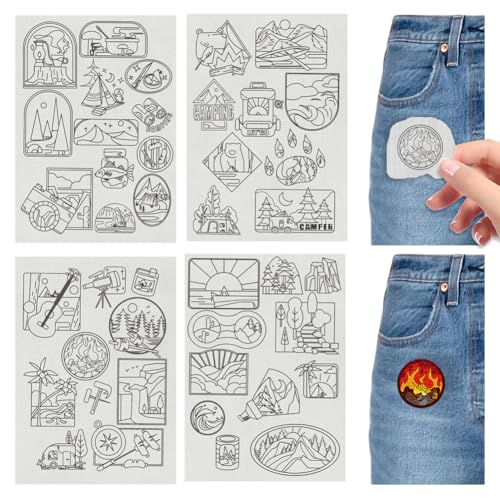 4 Sheets Water Soluble Embroidery Stabilizers 11.69x8.27 Inches Camping Themed Stick and Stitch Embroidery Paper Adhesive Embroidery Transfer Paper for Shirts Coats Bags - style: Camping