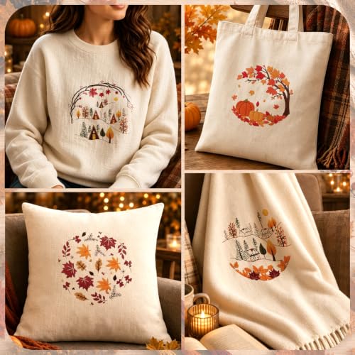 Kuabiz 5 Sets Embroidery Kits for Beginners Cross Stitch Kit for Adults Highland Cow Pattern Embroidery Starter Kit Embroiderys Hoop Needlepoint Kits with Instruction Needles Threads (Fall Leaves) - style: Fall Leaves