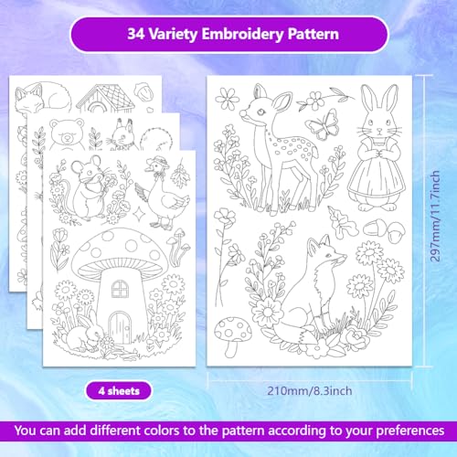 ORIGACH 4 Sheets Animal Water Soluble Embroidery Patterns Stabilizers - color: Forest Animal