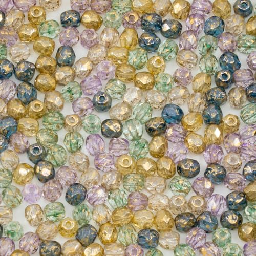 0.9 oz (25g) Mix of 280pcs 4mm Round Faceted Fire Polished Czech Glass Beads, Golden Shades - color: 4mm Gold Mix