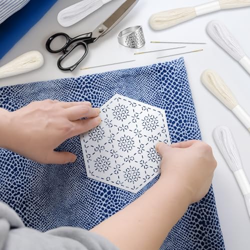 Booson 37 Pcs Sashiko Thread Kit Sashiko Needles Cotton Thimble Patterns - color: White