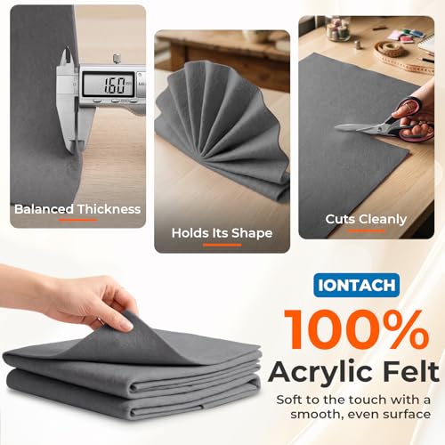 IONTACH 18" X 18" Soft Felt Sheets 1.6mm Thick (2 Packs, Dark Grey) - color: Dark Grey