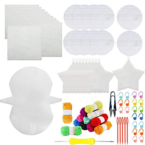 Allazone 59 PCS Mesh Plastic Canvas Sheets 4 Shapes Plastic Canvas for DIY Crafts Embroidery Cross Stitch, Acrylic Yarn Crafting, Knit and Crochet Projects - color: 59 PCS - 4 Shapes