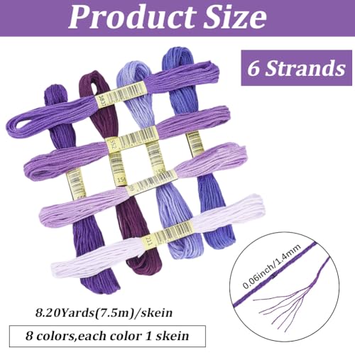 1 Box 65.6 Yards 8 Skeins 6 Ply Purple Cotton Variegated Friendship Bracelet String Cross Stitch Floss Gradient Yarn Embroidery Assorted Bulk Thread Set for Hand Sewing Making Crochet DIY - color: Purple Cotton Thread, size: 65.6 Yards
