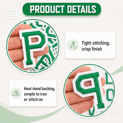 Jongdari Iron On Letters and Numbers Patches for Clothing, 2" Embroidery Alphabet Letterman Jacket Patche A-Z & 0-9 Applique for Backpack & Fabric (Green 78pcs) - color: Green, size: 52 Letters + 20 Numbers + 6 Patches