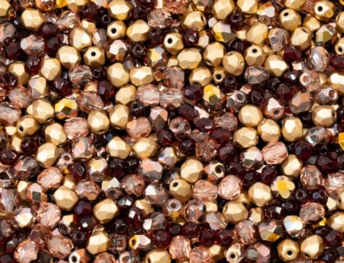 0.88oz (Approx. 500 Beads) Mix of Faceted Fire Polished Pressed Czech Glass Beads, Sparkling Shiny Mix BCV - color: Mix 02 Red Gold