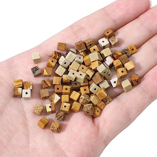 BEADIA Natural Brown Picture Jasper Square Stone Beads 4x4mm 85pcs Cube Loose Semi Gemstone Beads for Jewelry Making Design - color: Brown Picture Jasper