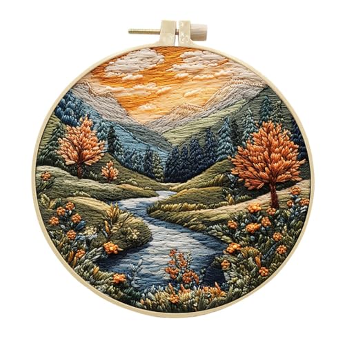 EUBUY Landscape Embroidery Kits for Beginners, Embroidery Kits for Beginners Adults, Beginners Embroidery Starter Kit with Pattern, Needle Thread DIY Embroidery Material Kit - color: Type 6