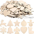 Tatuo 120 Pcs Blank Wood Christmas Ornaments 10 Shapes for DIY,Multi Shape