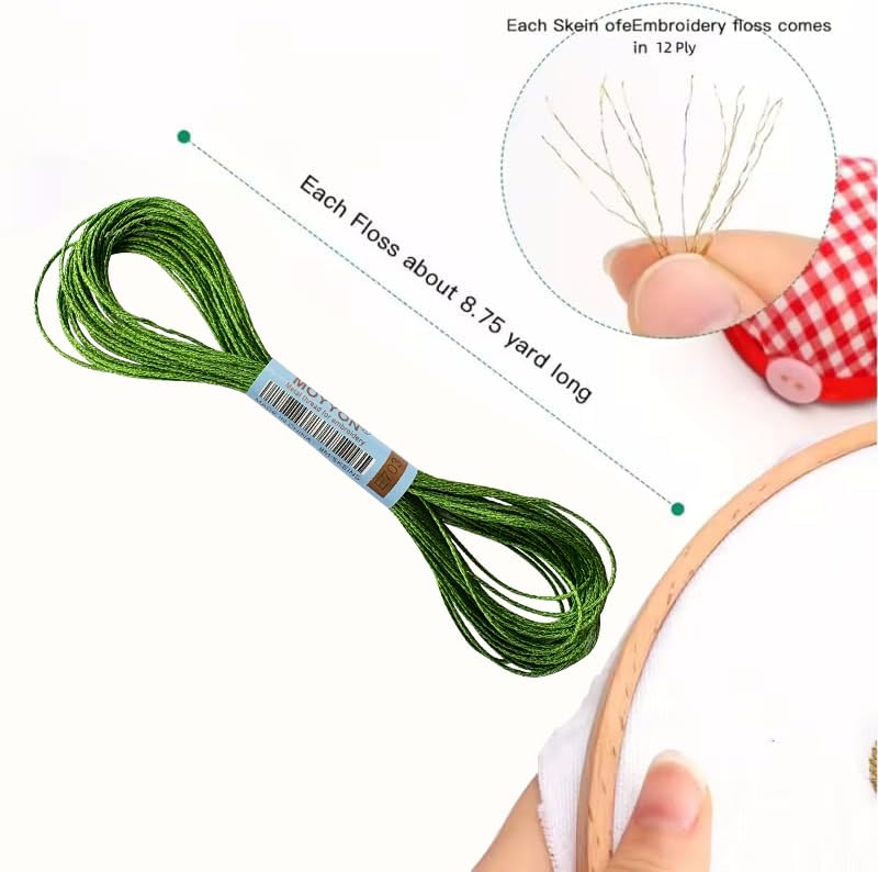 3 Skeins Embroidery Thread, Metallic Embroidery Floss Set, Polyester Cross-Stitch Threads for Hand Embroidery, String Art(E703) - color: Light Green Emerald, size: 3 skeins