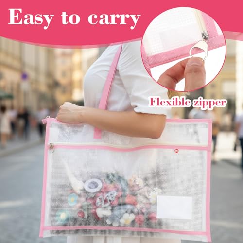 DOPENSPI 6 Pcs Project Bag for Quilting, 17.7×13.4 Inch Large Capacity Thick Clear Mesh Pouches Sewing Bags with Zipper Handles for Tote Bag File Carrying Storage Charts and Material