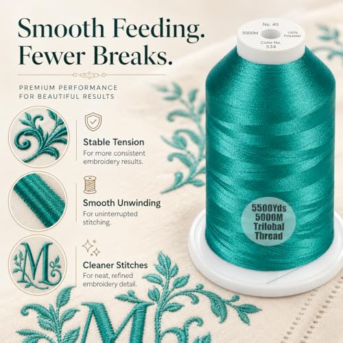 Simthread 5500Yds/5000M 40WT Polyester Embroidery Thread Teal Green 534 - color: Teal Green-534