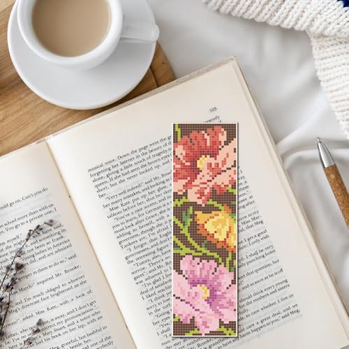 FREEBLOSS 6 Set Stamped Cross Stitch Bookmark Kit Flowers Pattern Cross Stitch Bookmarks DIY Bookmarks Cross Stitch Kits for Beginners Embroidery Bookmarks DIY Kits for Adults - style: Light Flowers