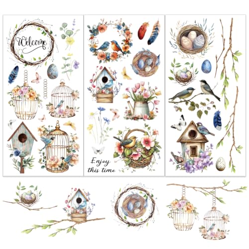 OLYCRAFT 6x12 Inch Spring Rub on Transfers for Furniture and Crafts - style: Spring Bird