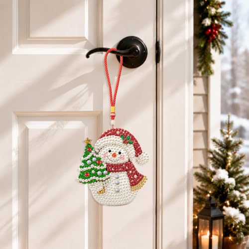 Aeepics Hanging Diamond Art Kit for Adult Mandala, DIY Diamonds Painting Pendant Ornament Kit, Acrylic Diamond Art Painting Board Kit (Snowman) - color: Snowman