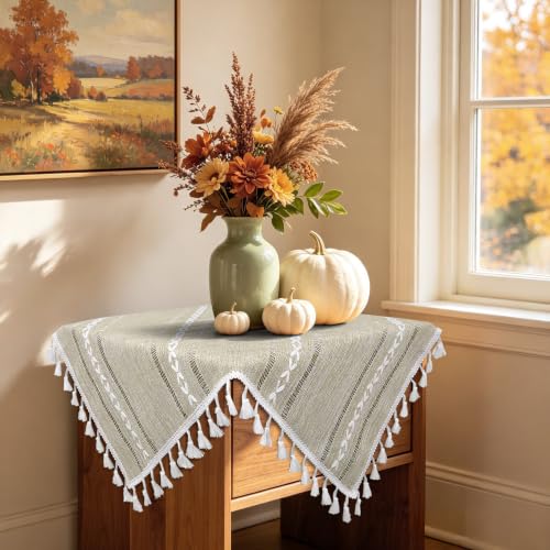 Fall Square Tablecloth 24 x 24 inch, Rustic Farmhouse Nightstand Cover Top - color: Brown, size: 24" x 24" (Square)