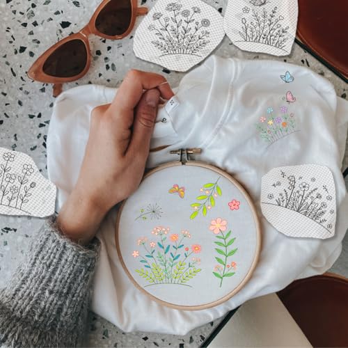 26Pcs Flower Vine Embroidery Patterns Stabilizers 11.7 x 8.3 Inch Water Soluble Stick and Stitch Embroidery Paper Flowers Pattern Wash Away Transfer Paper Stabilizer for DIY Hand Sewing - color: Plants