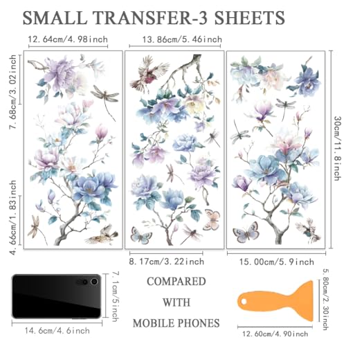 OLYCRAFT 3Pcs/Set Vintage Flowers Rub on Transfers for Furniture and Craft 6x12 Inch Peony Furniture Decal Transfer Stickers Rub on Decal with 1pc Scraper for Cabinet Wardrobe Decoration - style: Peonies